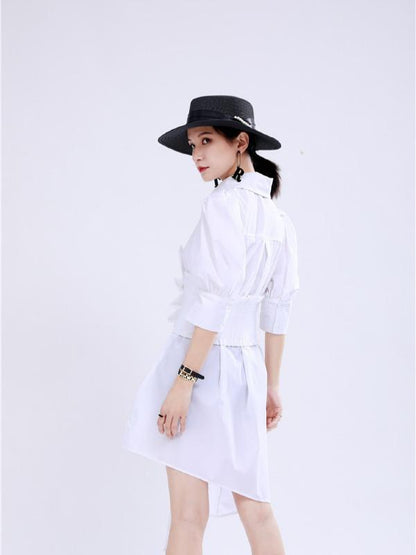 Simple Irregular Solid Pleated Midi Dress