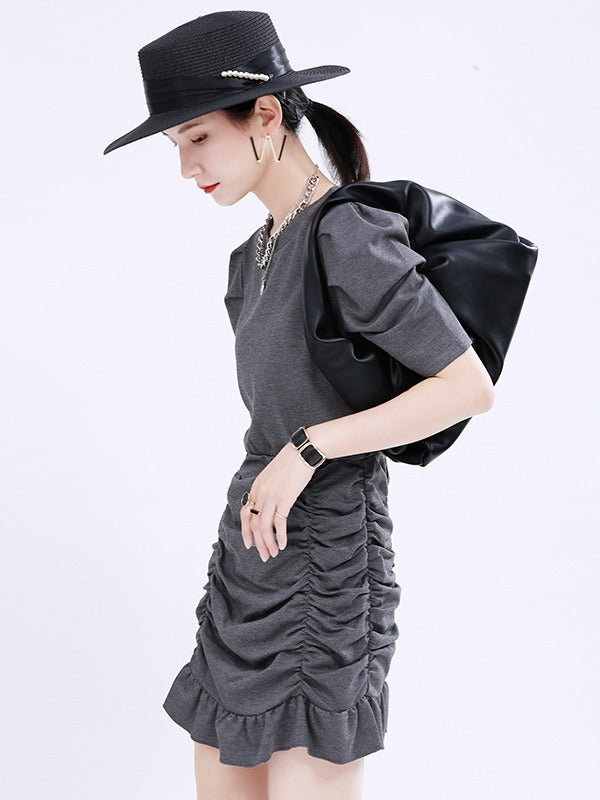 CASUAL RUFFLED PUFF SLEEVE MINI DRESS