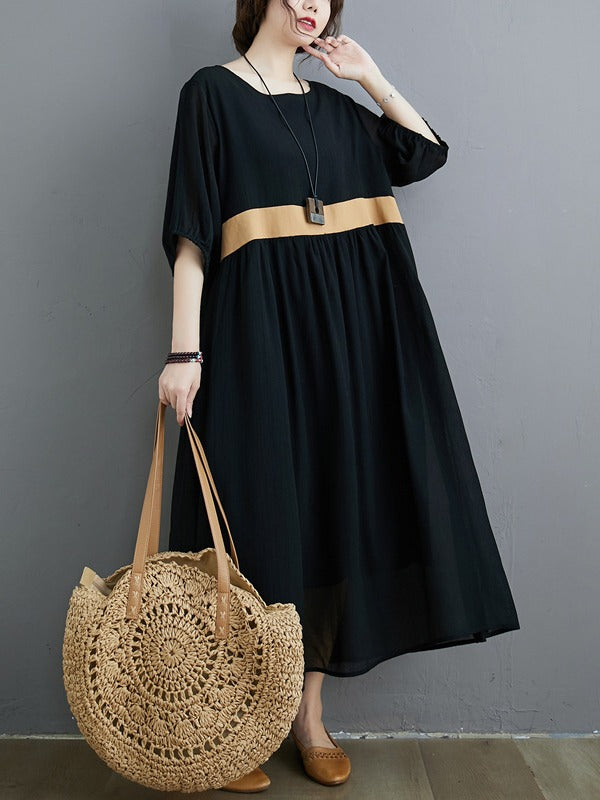 LOOSE WAIST-HIGH THIN A-LINE COTTON DRESS