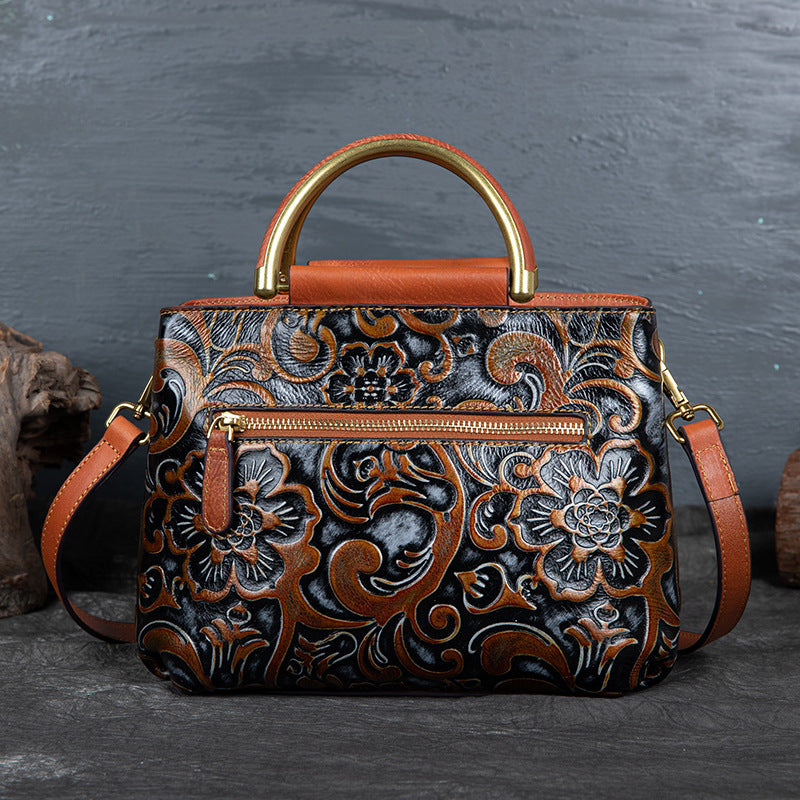 WOMEN GENUINE LEATHER VINTAGE TOTEM DESIGNER HANDBAG SHOULDER BAG