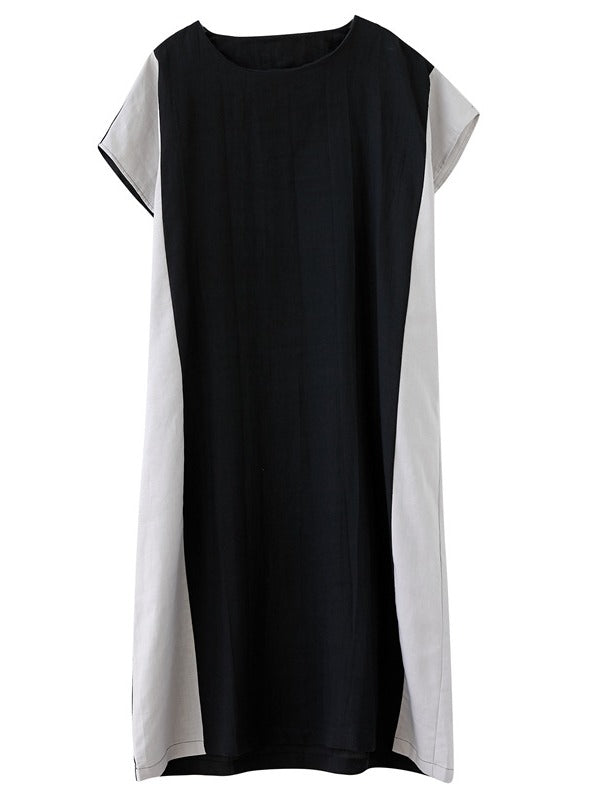 LOOSE CONTRAST COLOR SPLIT-JOINT ROUND NECK DRESS
