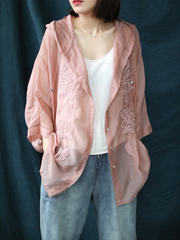 VINTAGE EMBROIDERED LINEN SUN-PROOF THIN OUTWEAR