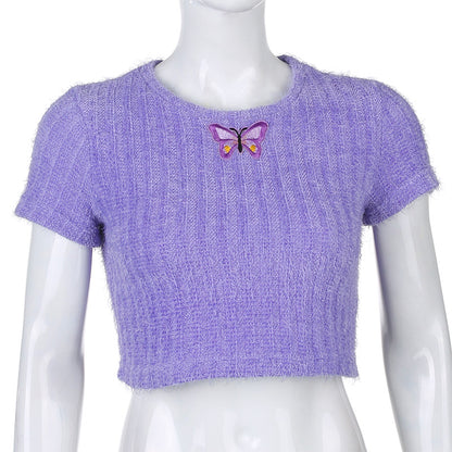 Sexy tight-fitting waist embroidered short embroidered T-shirt ACTIVEWEAR