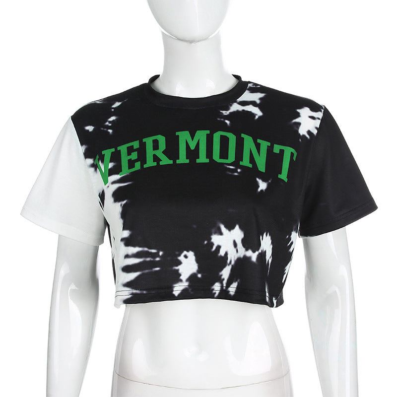 Loose thin ink painting printed short T-shirt casual top ACTIVEWEAR