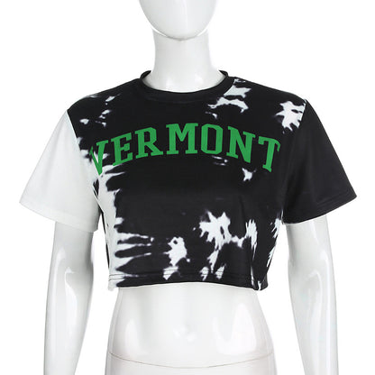 Loose thin ink painting printed short T-shirt casual top ACTIVEWEAR