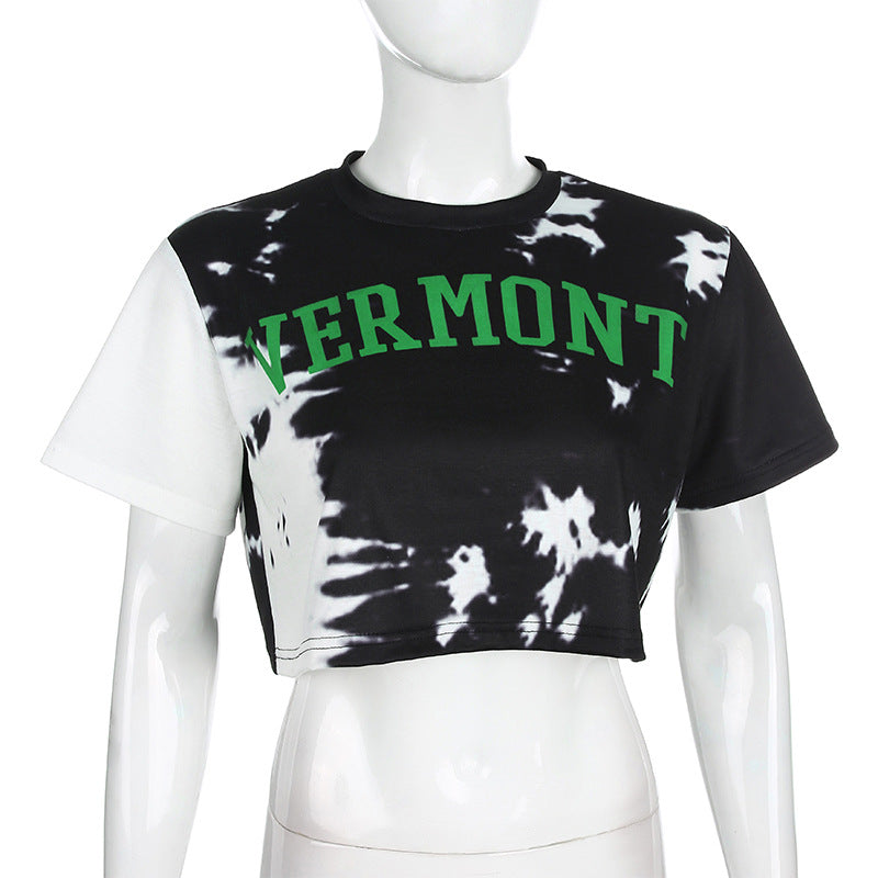 Loose thin ink painting printed short T-shirt casual top ACTIVEWEAR