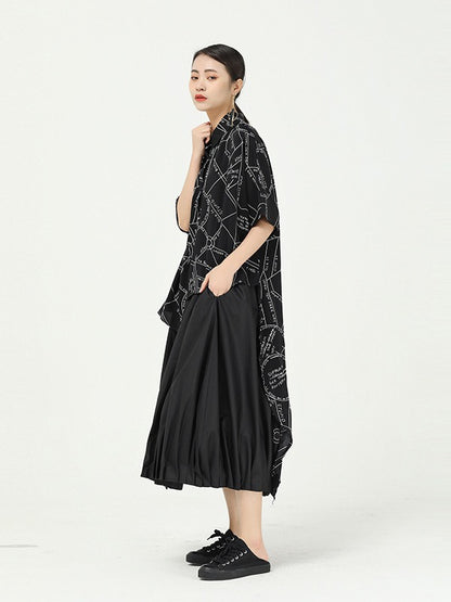 GEOMETRIC PRINT CROPPED SPLICING CHIFFON SHIRT