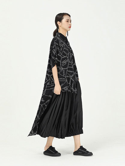GEOMETRIC PRINT CROPPED SPLICING CHIFFON SHIRT