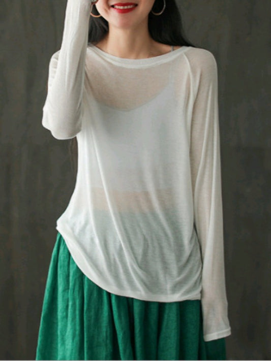 Vintage Loose Tencel Solid Color T-Shirt