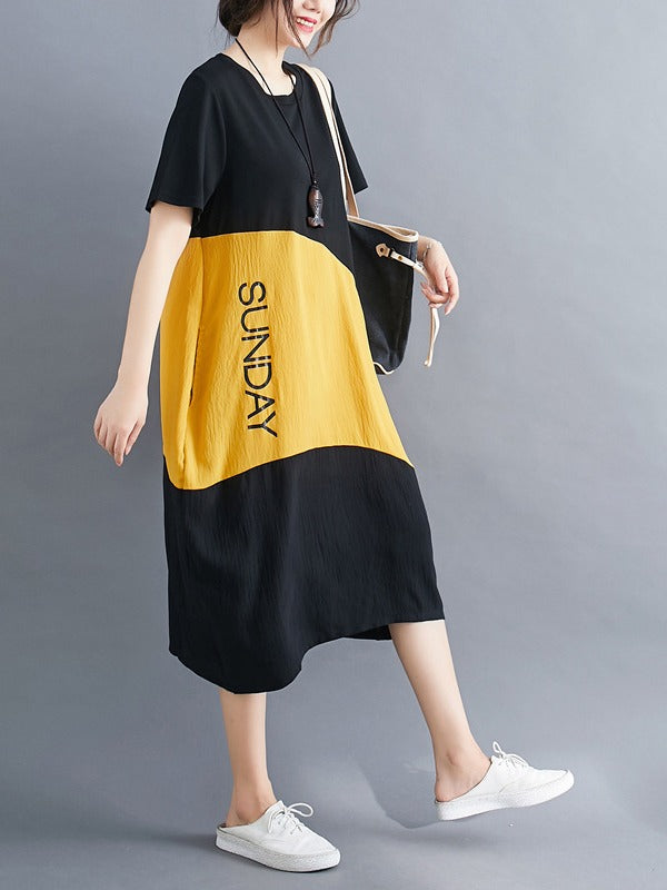 LOOSE CONTRAST COLOR COMFORTABLE MIDI DRESS
