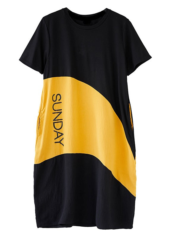LOOSE CONTRAST COLOR COMFORTABLE MIDI DRESS