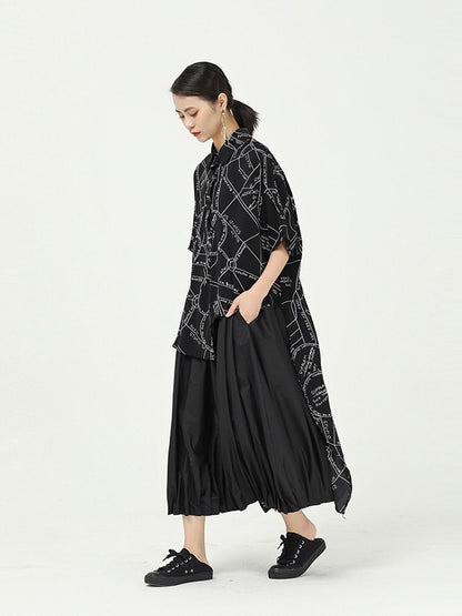 GEOMETRIC PRINT CROPPED SPLICING CHIFFON SHIRT
