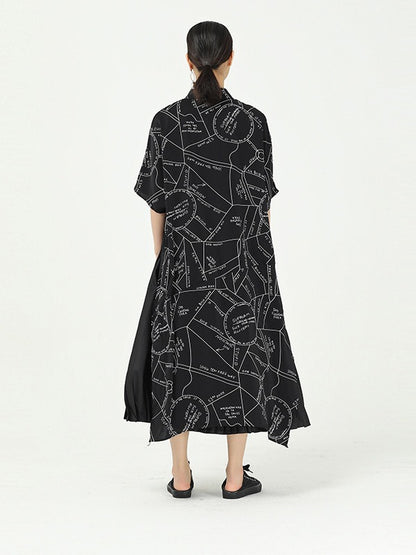 GEOMETRIC PRINT CROPPED SPLICING CHIFFON SHIRT