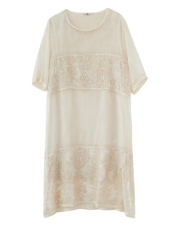 Loose Hollow Out Embroidered Midi Dress