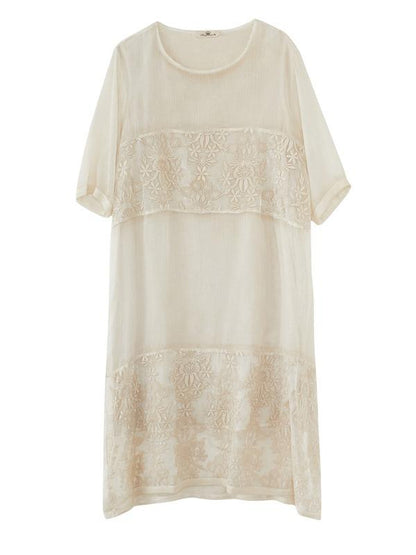 Loose Hollow Out Embroidered Midi Dress