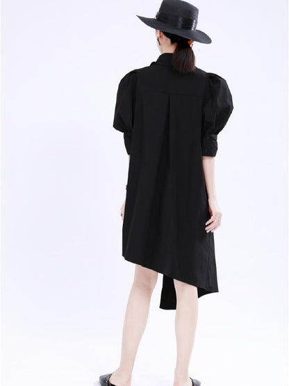 Simple Irregular Solid Pleated Midi Dress