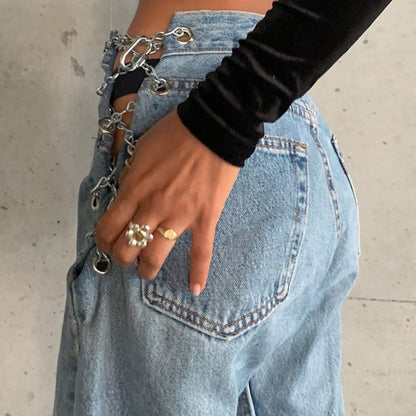 split-hole high-waist jeans women straight leggings mopping pants ACTIVEWEAR