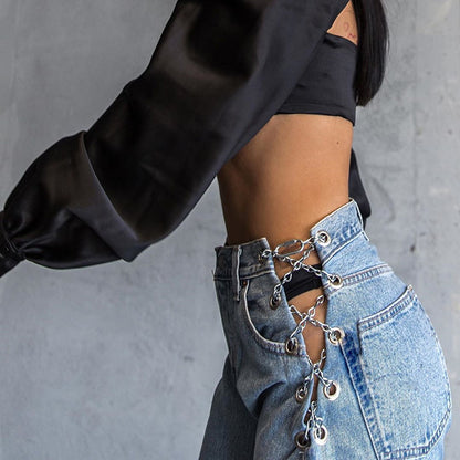 split-hole high-waist jeans women straight leggings mopping pants ACTIVEWEAR