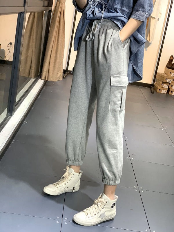 LOOSE BLACK&GRAY TIED CASUAL PANTS