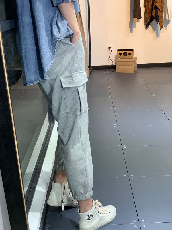 LOOSE BLACK&GRAY TIED CASUAL PANTS