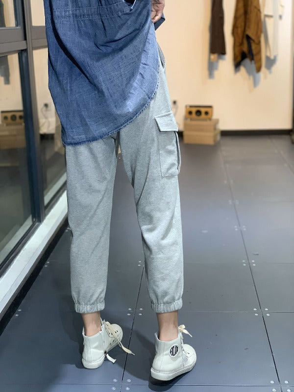 LOOSE BLACK&GRAY TIED CASUAL PANTS