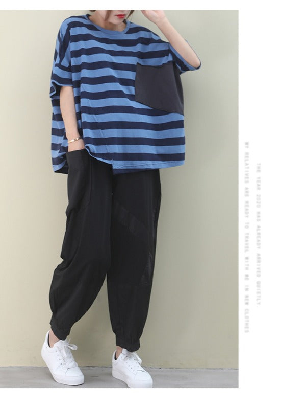 LOOSE ASYMMETRIC STRIPED T-SHIRT