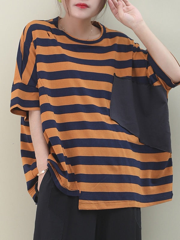 LOOSE ASYMMETRIC STRIPED T-SHIRT