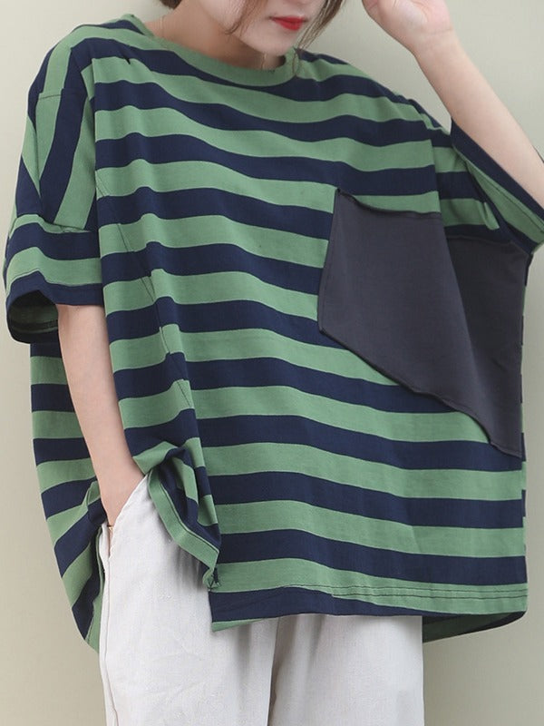 LOOSE ASYMMETRIC STRIPED T-SHIRT