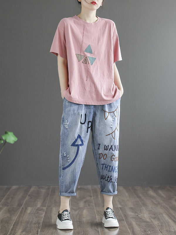 VINTAGE EMBROIDERED HOLLOW HAREM JEAN PANTS