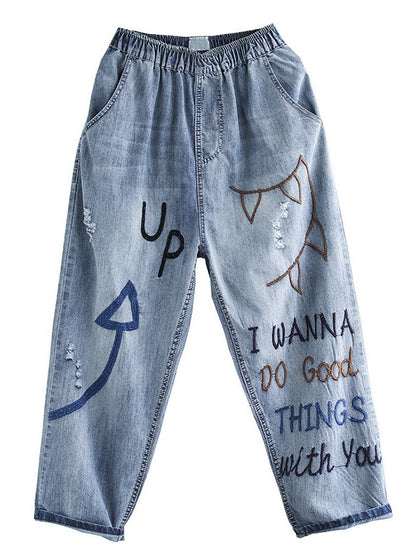 VINTAGE EMBROIDERED HOLLOW HAREM JEAN PANTS