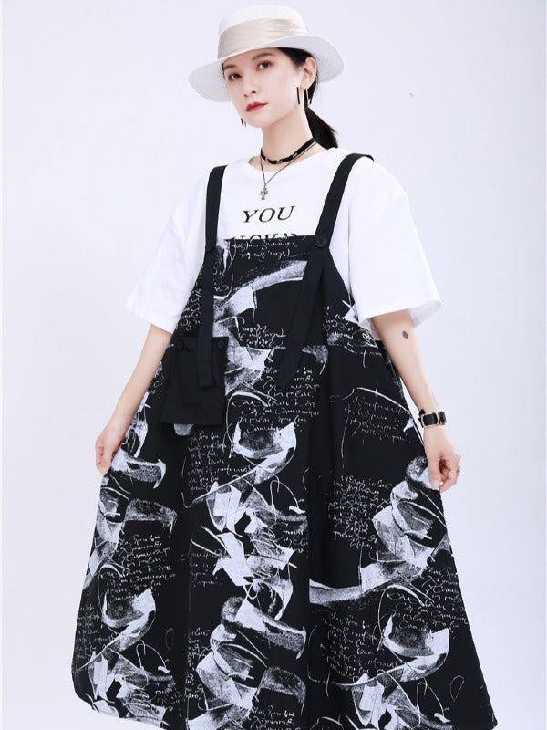 LOOSE BIG-HEM GRAFFITI SLIP DRESS