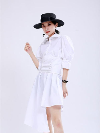Simple Irregular Solid Pleated Midi Dress