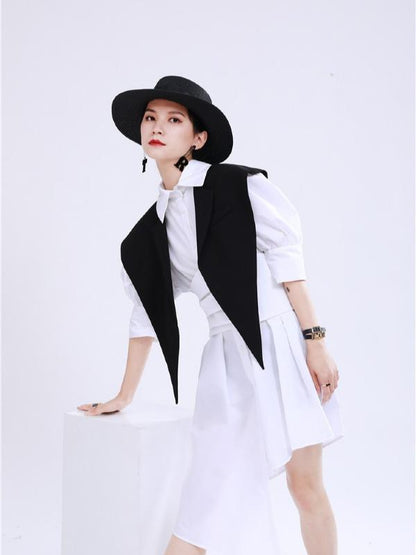 Simple Irregular Solid Pleated Midi Dress