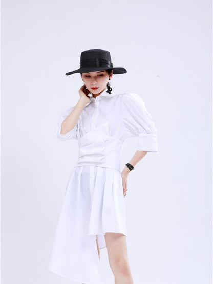 Simple Irregular Solid Pleated Midi Dress