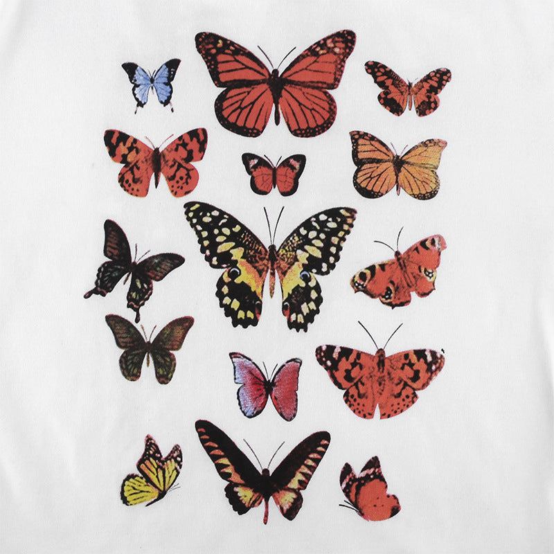 loose thin color butterfly print short-sleeved casual wild top ACTIVEWEAR