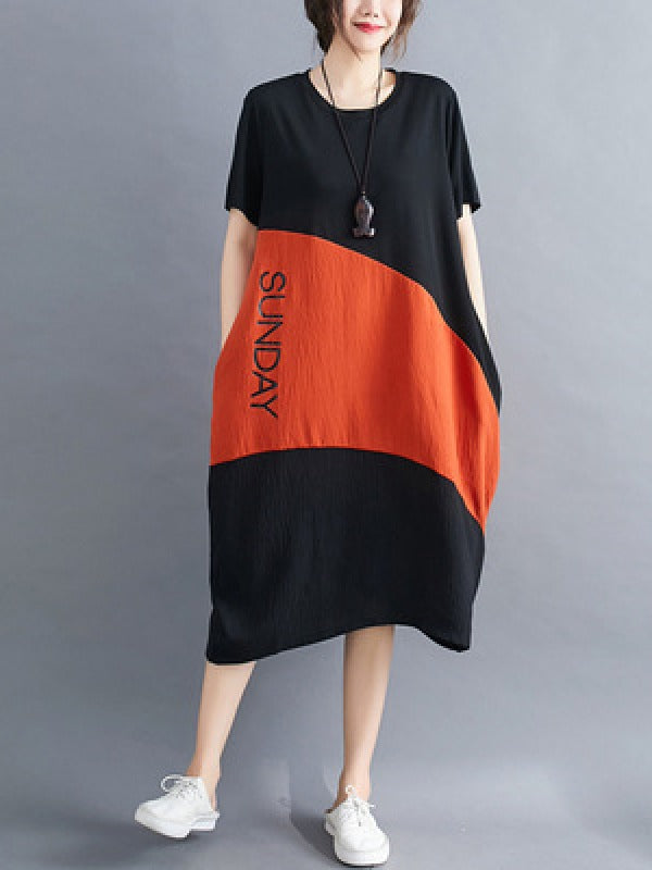 LOOSE CONTRAST COLOR COMFORTABLE MIDI DRESS