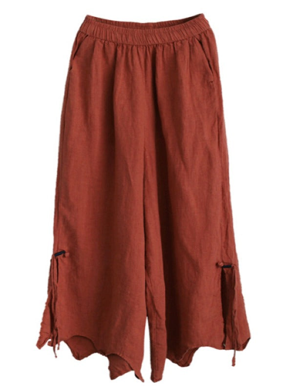 LOOSE WIDE-LEG CROPPED LINEN PANTS