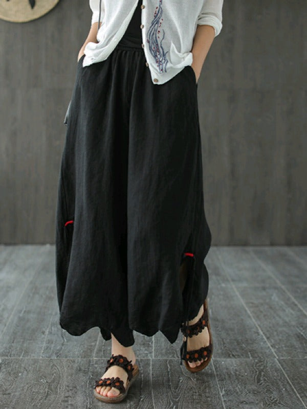 LOOSE WIDE-LEG CROPPED LINEN PANTS