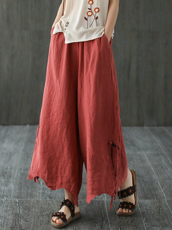 LOOSE WIDE-LEG CROPPED LINEN PANTS