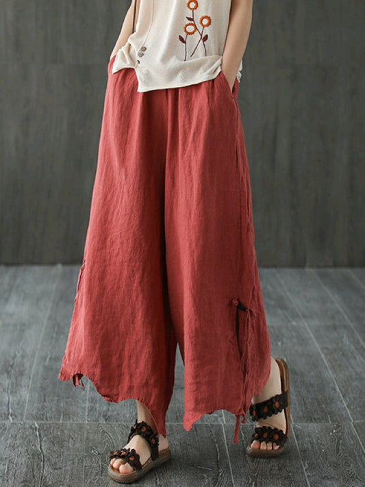 LOOSE WIDE-LEG CROPPED LINEN PANTS
