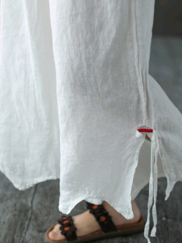 LOOSE WIDE-LEG CROPPED LINEN PANTS