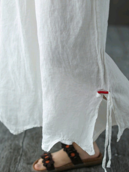 LOOSE WIDE-LEG CROPPED LINEN PANTS