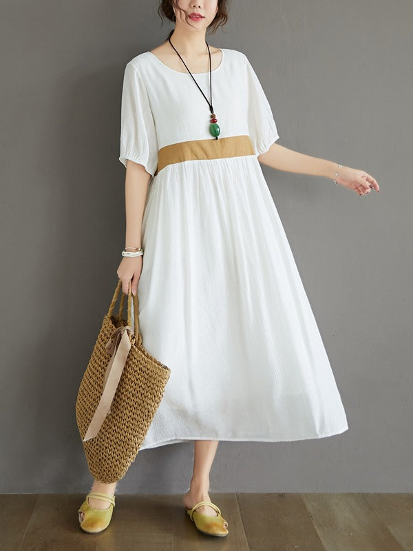 LOOSE WAIST-HIGH THIN A-LINE COTTON DRESS
