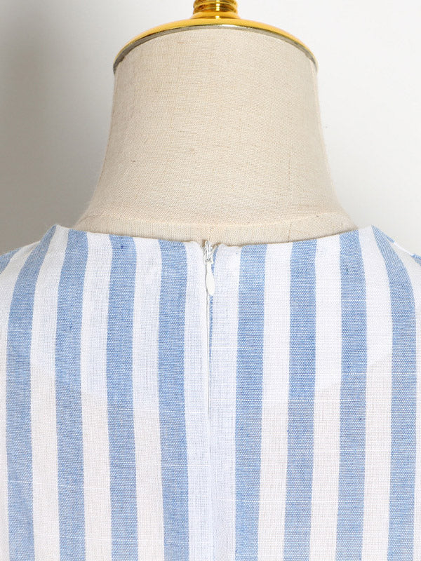 Stylish Striped Round-Neck Raglan Sleeve Midi Dress