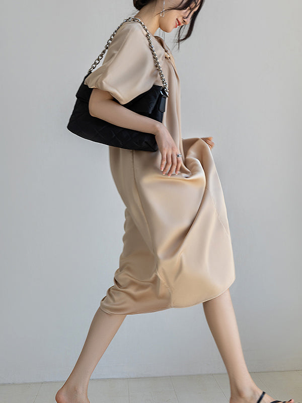Original Stylish Solid Color Loose Pleated Midi Dress