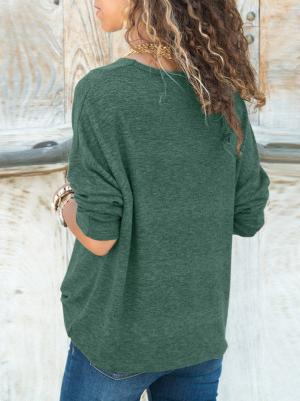 Simple Solid Color V-Neck Long Sleeves Pullover Knitwear