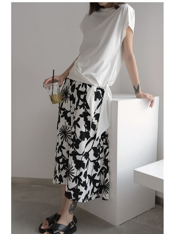 LOOSE COPPED COTTON CHIC DESIGNED LONG T-SHIRTS