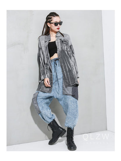 LOOSE WASHABLE CASUAL SPLICING HAREM PANTS
