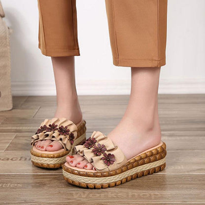 Slope Heel Thick Bottom Yellow Slippers Women Beach Shoes