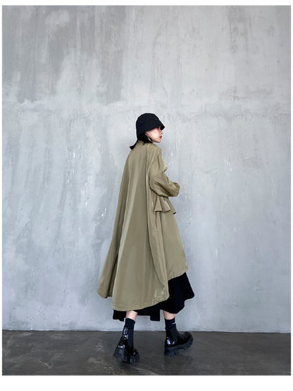 LOOSE FALBALA DRAWSTRING HIGH-LOW SOLID COLOR OUTWEAR